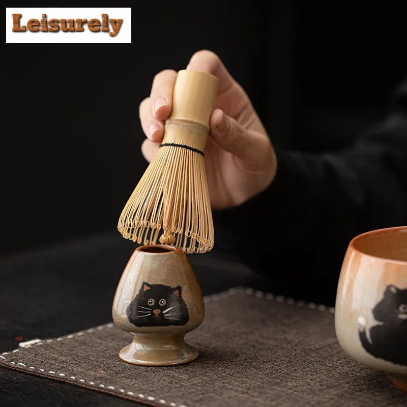 Wood-fired Porcelain Zhiye Cat Ceramic Matcha Set Tea Ripped Brush Stand Matcha Bowl Baibenli Tea Spoon Set Tea Making Tools