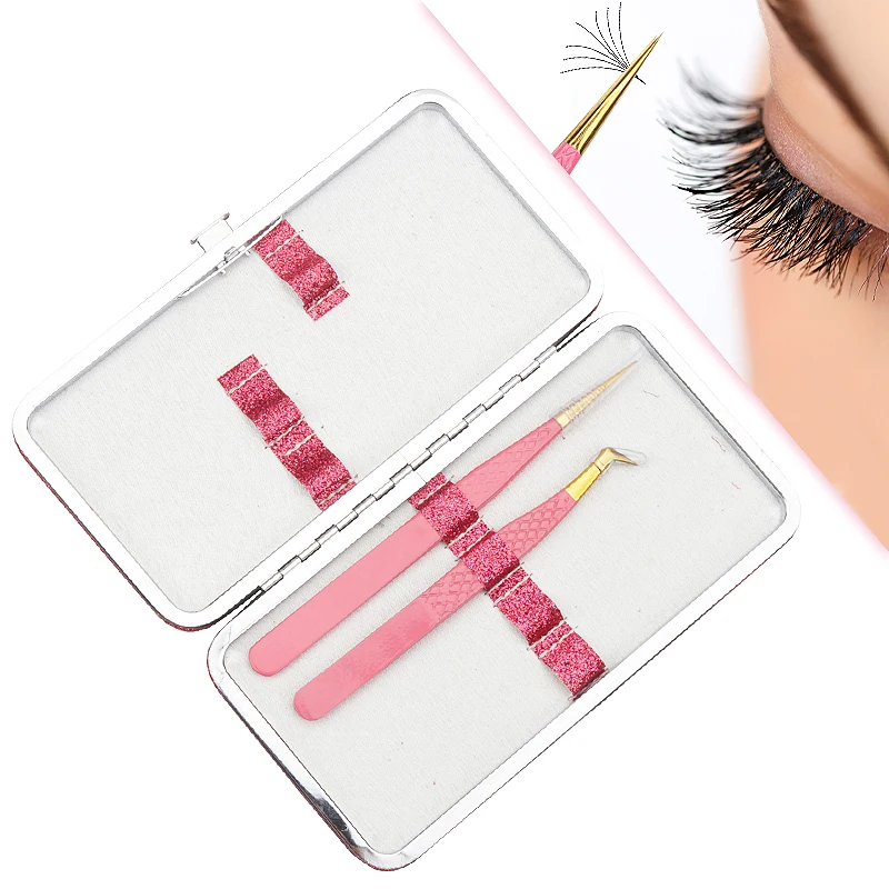 Eyelashes Tweezers Bag Set Precision Stainless Steel Clip Lashes Extension Application Tools Tweezer Storage Protective Box