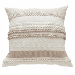 Boho Striped Textured Decorative Throw Pillow Covers - 18x18 Inch (Khaki)