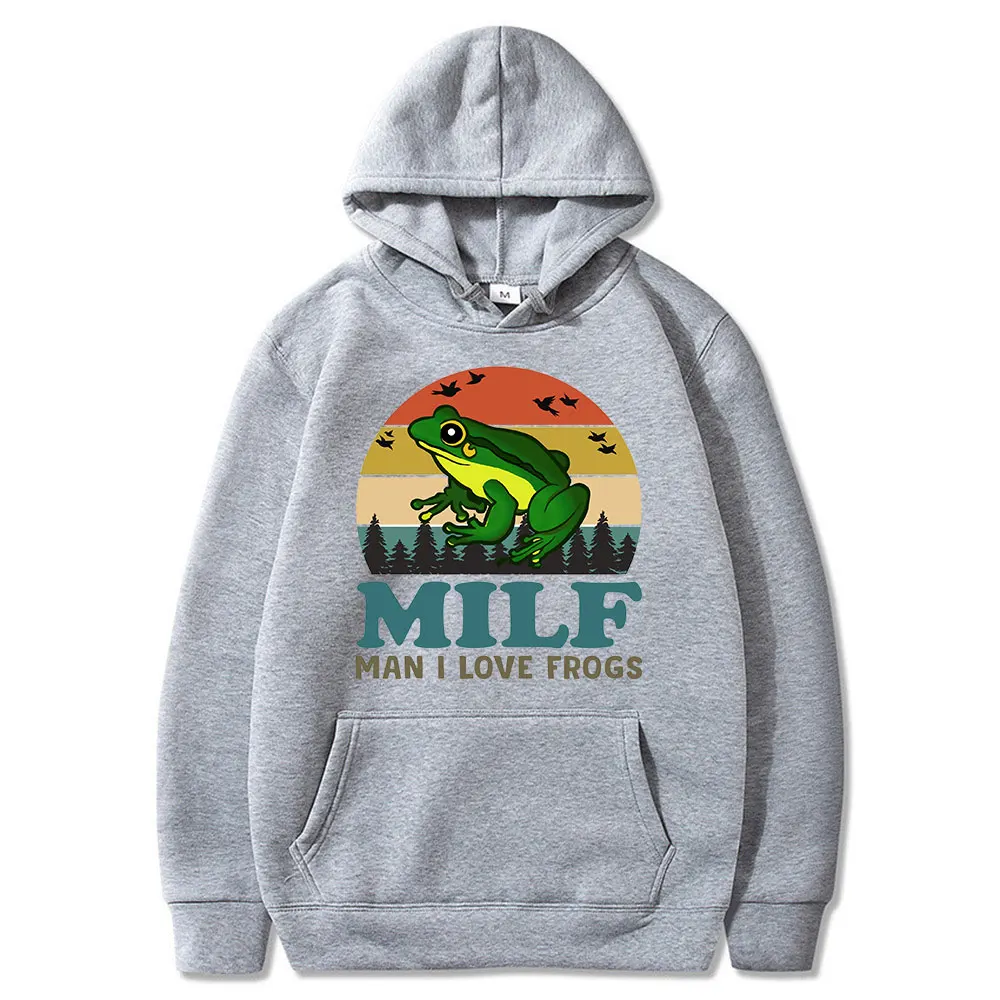 

MILF Man I Love Frogs Funny Saying Frog Amphibian Lovers Vintage Hoodie Men's Long Sleeve Sweatshirt Unisex Clothes