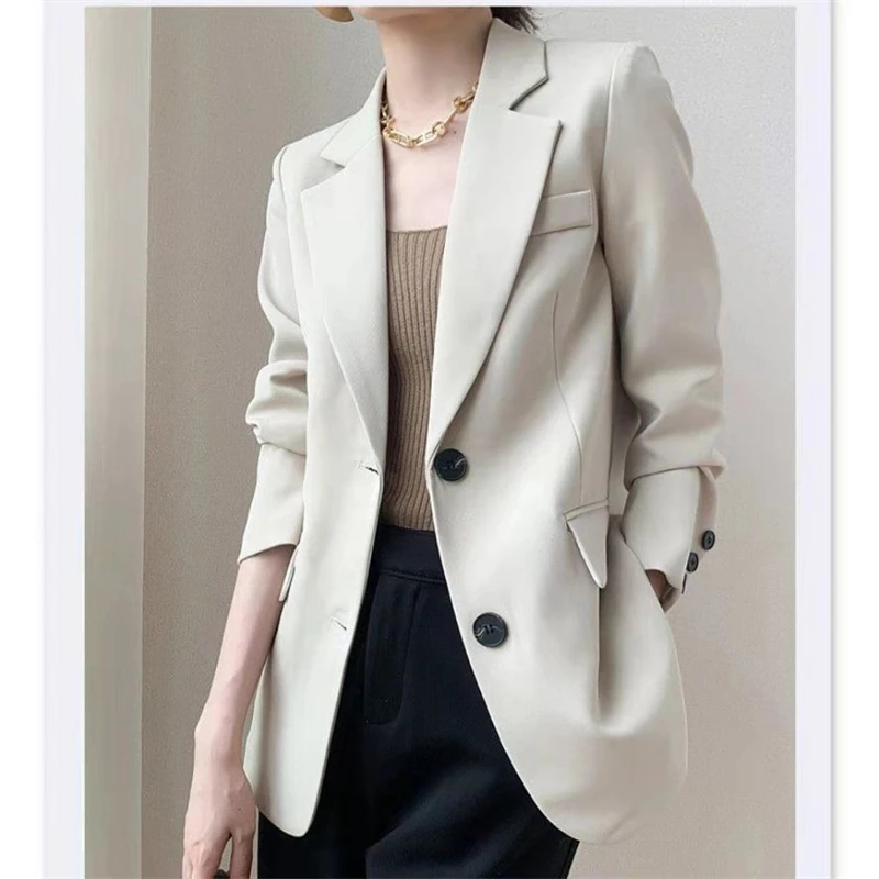 Women Spring Trendy Minimalist Commuter Solid Loose Blazers Jacket Office Lady Elegant Chic Notched Collar Long Sleeve Suit Coat