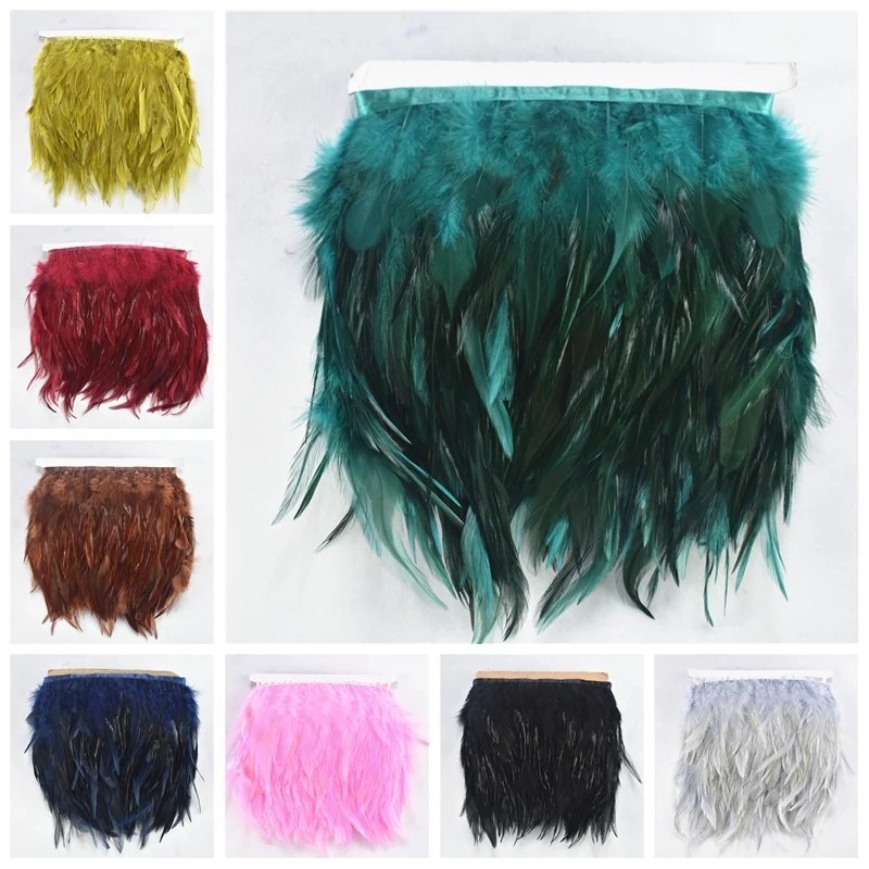 1Meters/Lot Saddle Pheasant Feathers Trim Fringe 4-6" Burgundy Rooster Feathers Ribbon Sewing for Jewelry Making