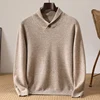Autumn and Winter New Men's 100% Merino Wool Knitted Bottom Sweater with One Button Collar, Thick, Warm and Loose  Pullover 2