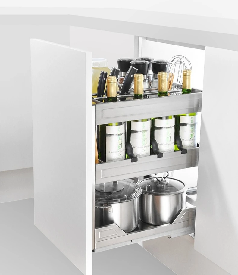 Iron Kitchen Cabinet Storage Sliding Drawer Organizer Household Freestanding Narrow Drawers Stainless Steel Spices Container