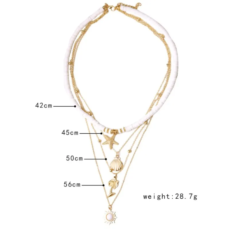 Fashion Jewelry Necklace Soft Pottery Starfish Shell Pendant Necklace Vintage Sun Multi Layer