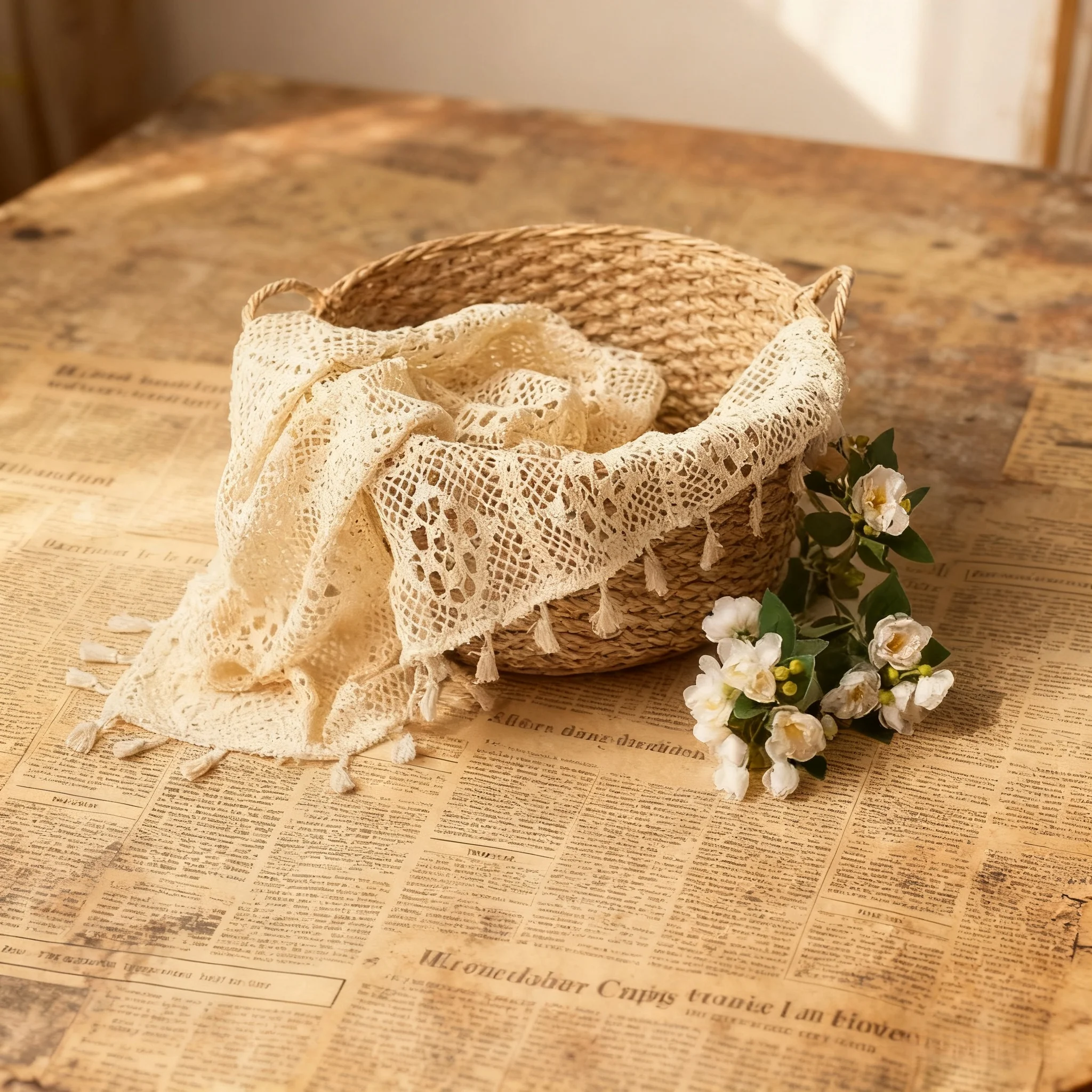  빈티지 레이스 태슬 담요-사각형 디자인  포대기 실용적인 바구니 필러 및 사진 소품