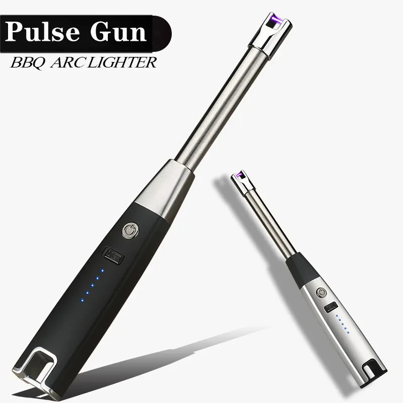 

New Metal Hook Electric Pulse Arc USB Lighter Windproof Candle Gas Stove Power Display Flameless Outdoor Barbecue Kitchen Tools