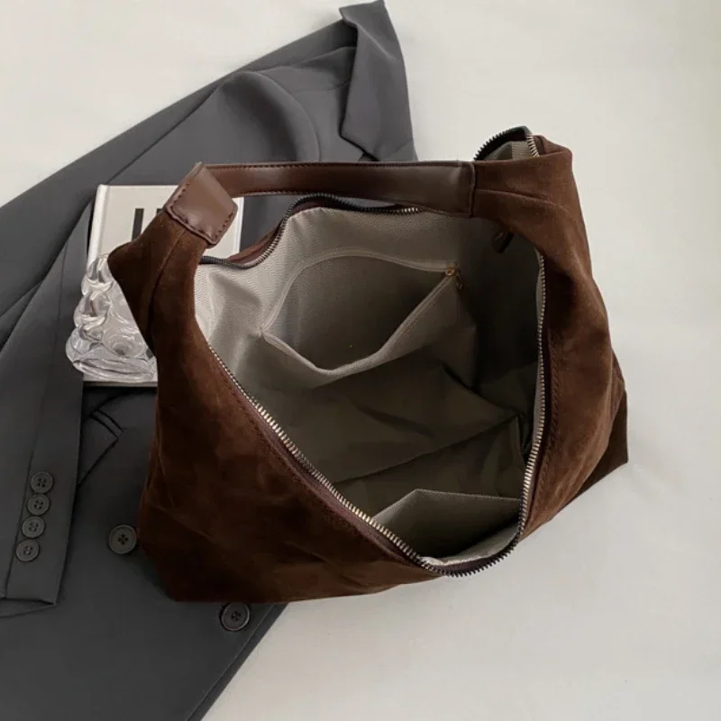 Vintage Suede Large Capacity Tote Bag - Autumn/Winter Fashion Trend