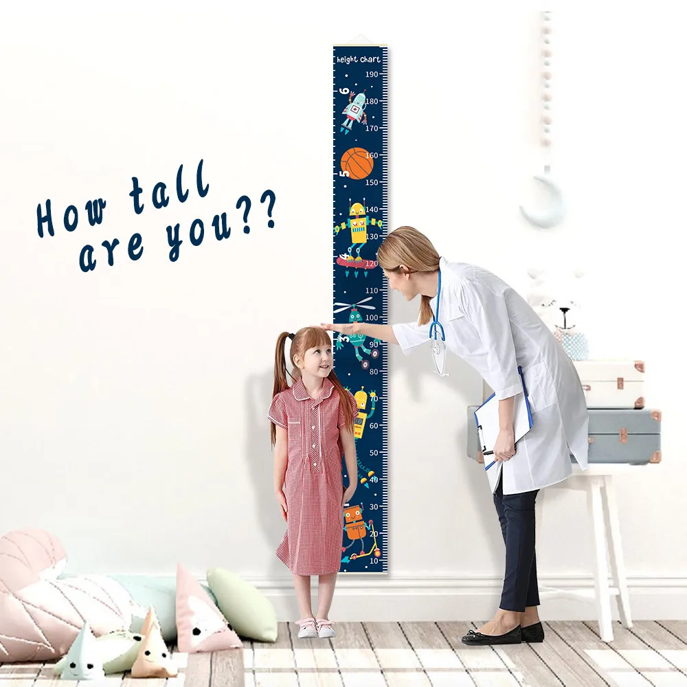 Cartoon Animal Robot Growth Chart Wall Hanging Cute Dinosaur Sunflower Height Measurement Ruler for Nursery Baby Bedroom Decor
