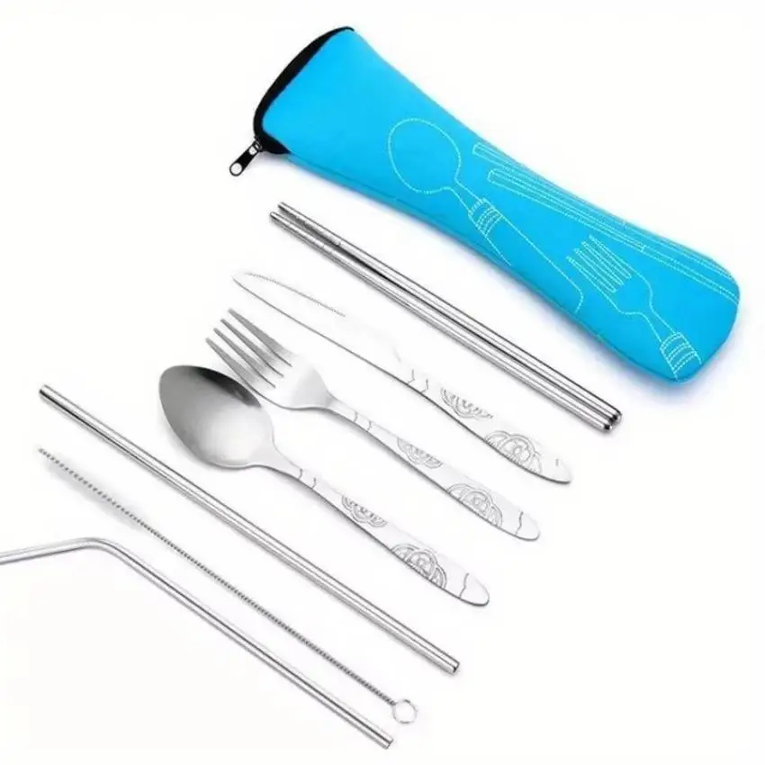 New 7 Pcs/lot Stainless Steel Western Style Steak Knife Fork Spoon Portable Western Style Travel And Business Tableware Set