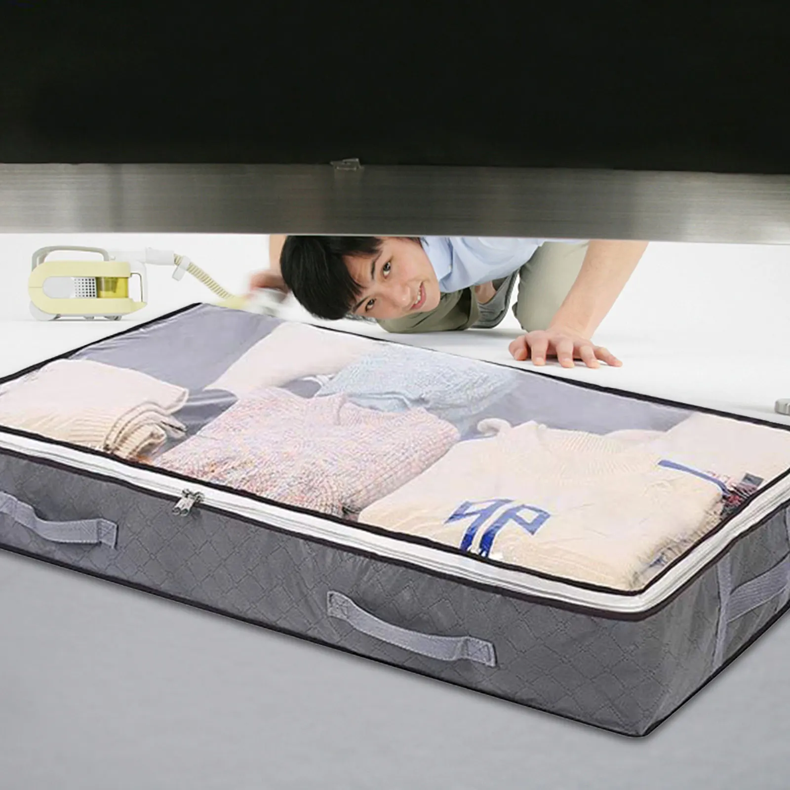 Foldable Under Bed Storage Bag Quilt Organizer Bag Large Capacity Dustproof Clothes Bag with Clear Window & Handles for Bedroom 2