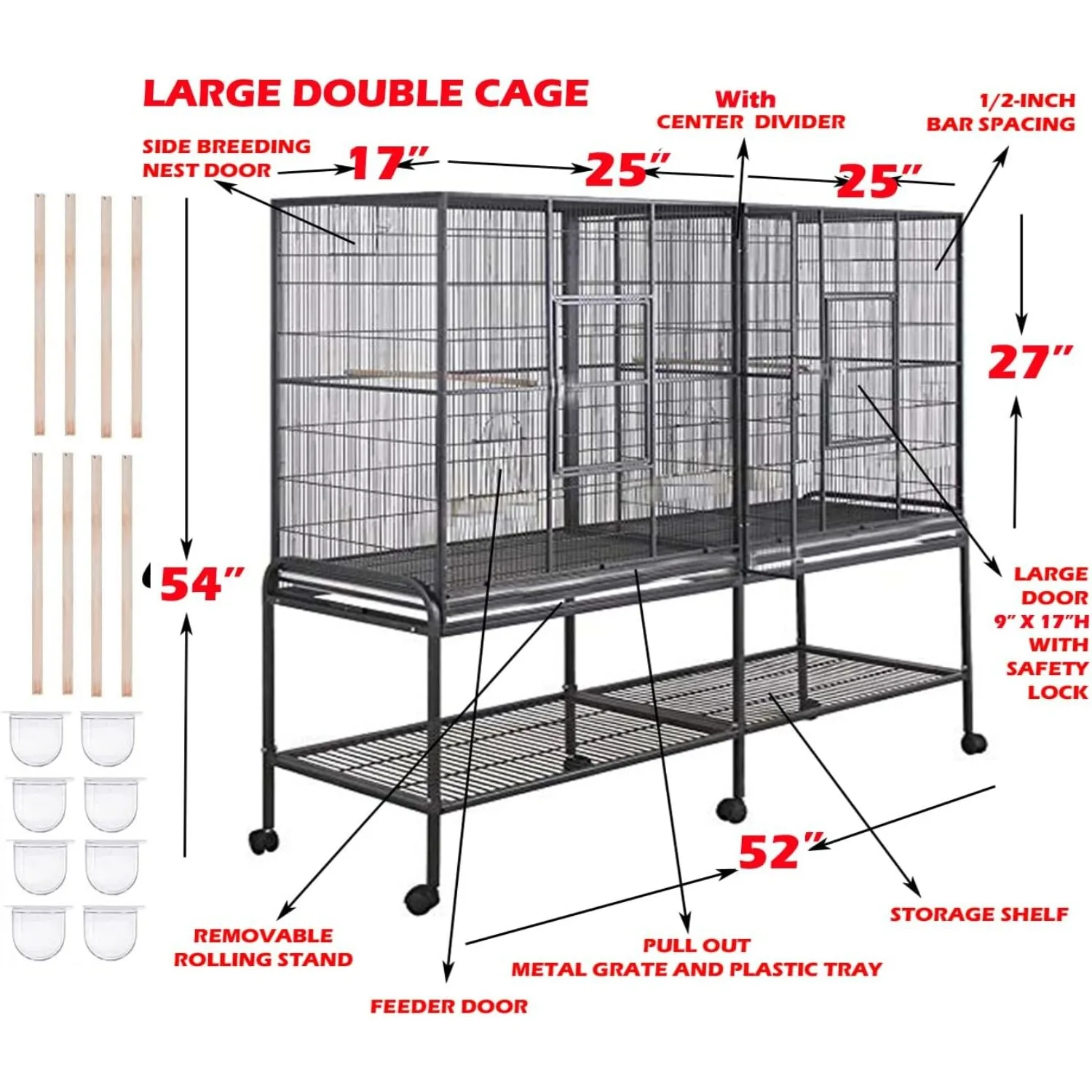 Large Double Birdhouse Treehouse Bird Flight Center Divider Cage Side Breeding Nest Doors Removable Rolling Stand bird cage accessories,bird house,bird cage,bird nest