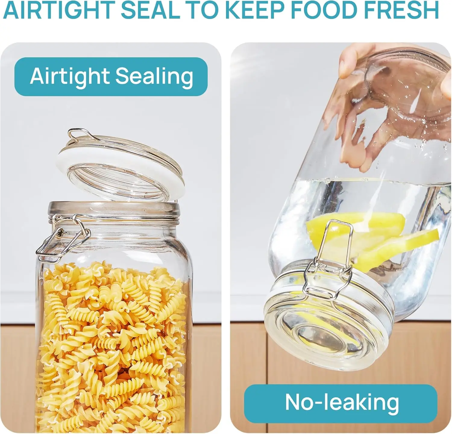 78oz Glass Food Storage Jars with Airtight Clamp Lids, 3 Pack Large Kitchen Canisters for Flour, Cereal, Coffee, Pasta and Canni 3