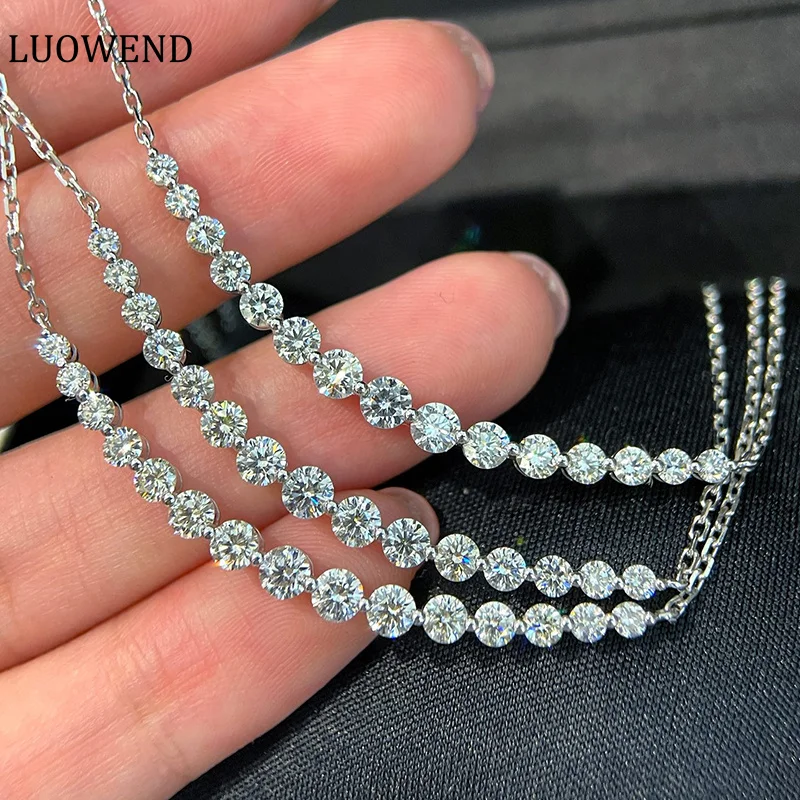 LUOWEND 18K White Gold Necklace Real Natural Diamonds 1.35carat Pendant Sweet Smile Design OL Style Party Jewelry for Lady