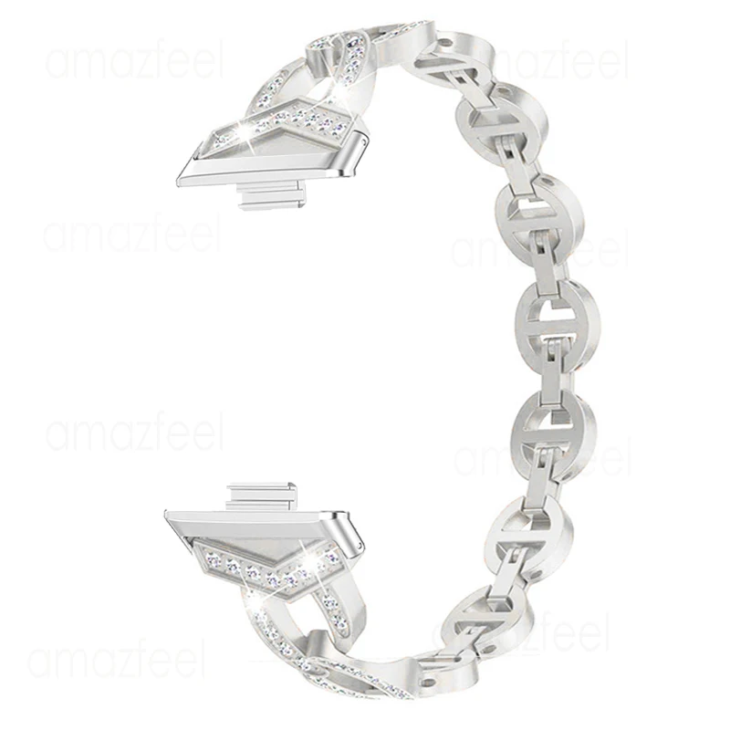 Elegant Stainless Steel Diamond Link Watchband Bracelet - Metal Strap Accessory