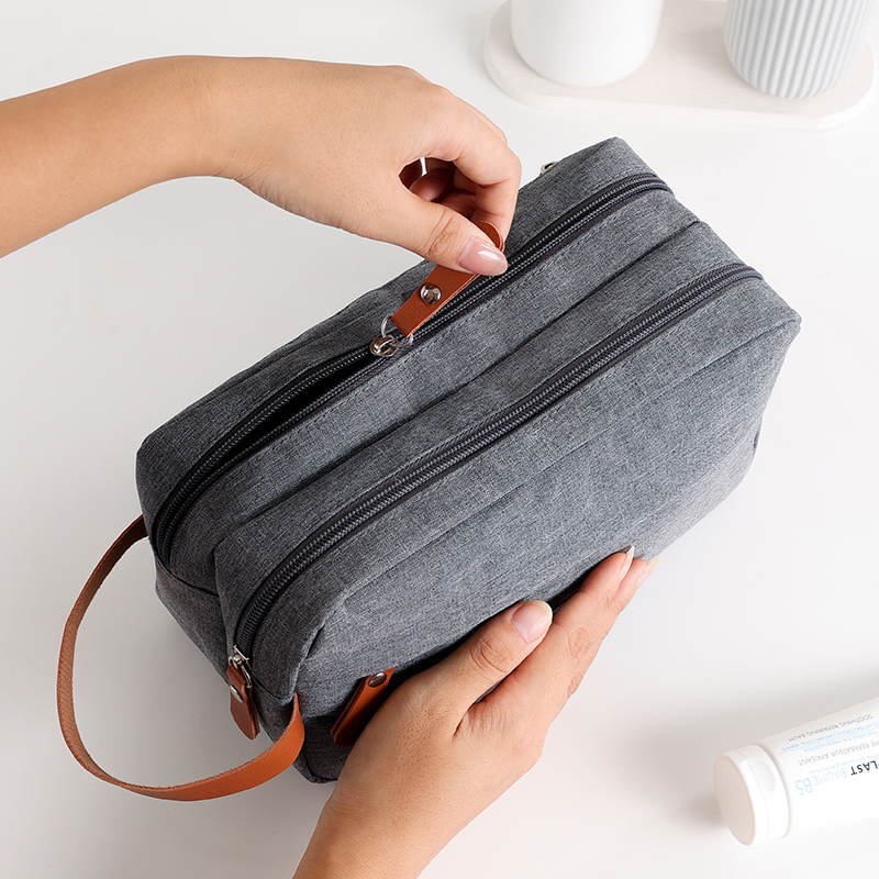 Mens Travel Toiletry Bag Men Waterproof  Wash Organizer Bag Casual Canvas Cosmetic Bag With Leather Handle Men Toiletry Storage