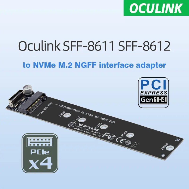 Oculink SFF-8611 SFF-8612からnvme m.2 ngff-mvme 2m2 ssd用キー