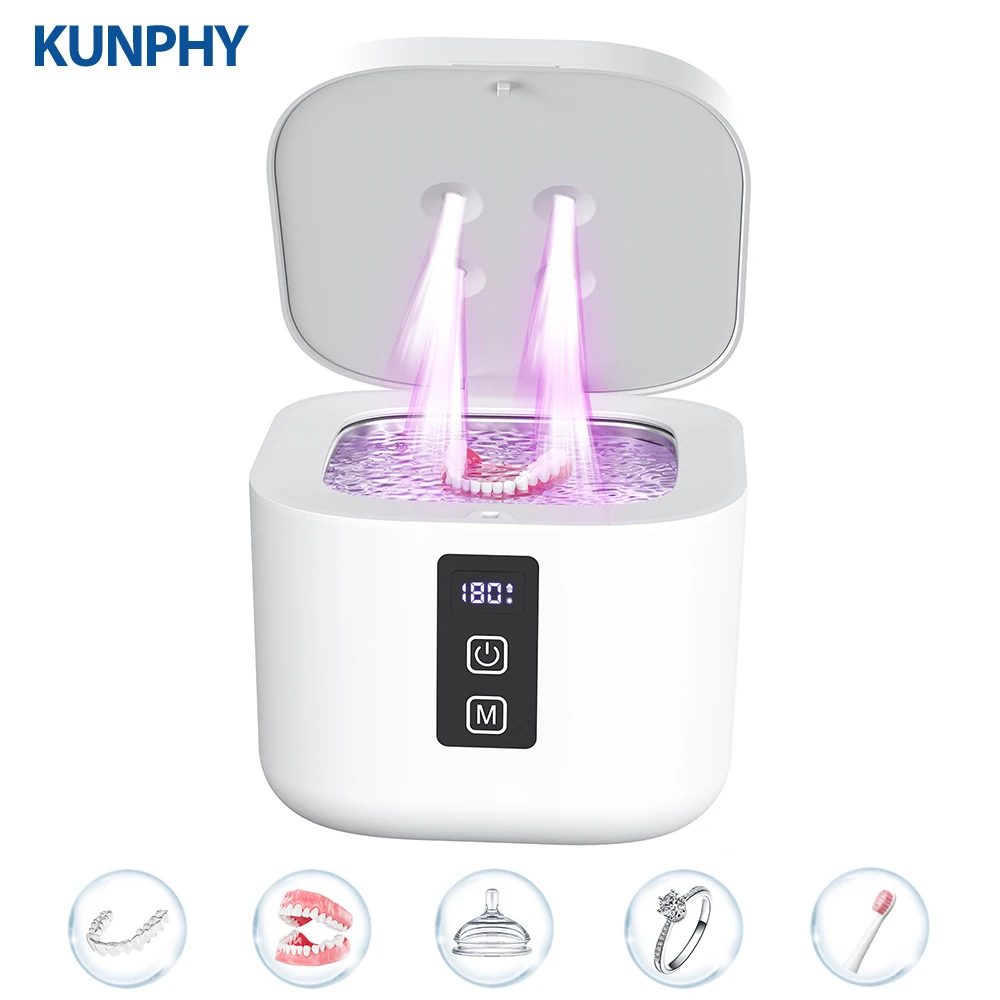 KUNPHY Ultrasonic Cleaner Portable Retainer Denture Cleaning UV Light 48kHz Adjustable Modes For Jewelry Dentures Braces Ring 1