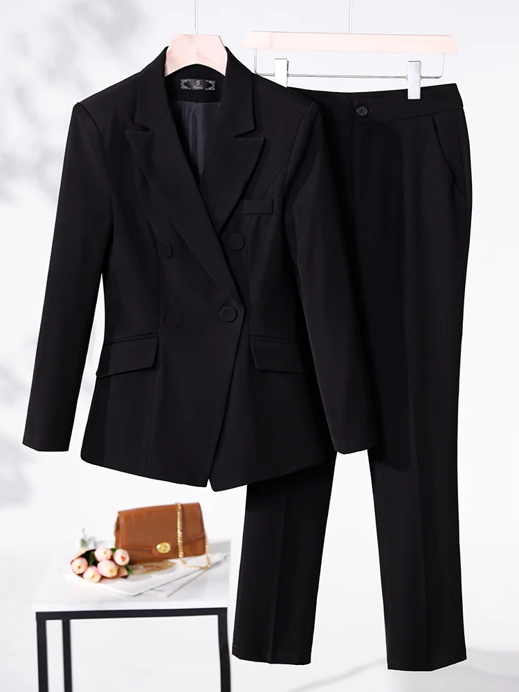 Red Black Blue Apricot 2 Piece Set Formal Pant Suit Women Female Blazer Jacket and Trouser for Office Ladies Work Wear Women