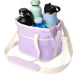Eco - Friendly Portable Drink Carrier with Adjustable Dividers and Strap (White Purple)