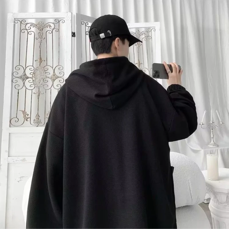 Waffle Hoodie Men's Pullover Casual Loose Lazy Hooded Youth Spring Autumn Sweatshirt Handsome Man Outerwear Pullovers Size M-5XL