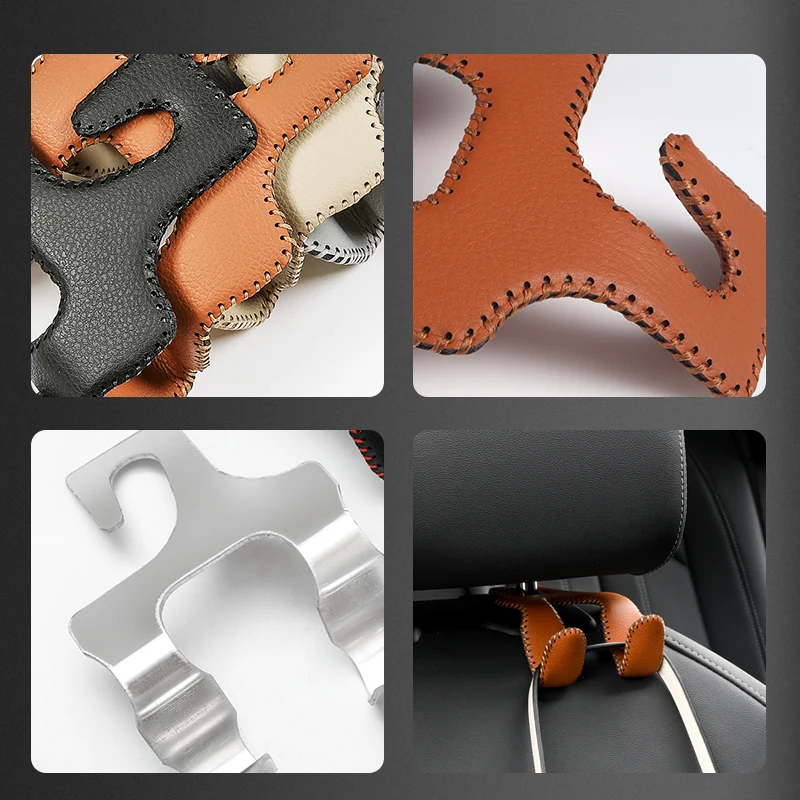 Universal Leather Car Seat Back Hooks With Metal Multifunctional hook High load-bearing storage hooks Auto Interior Accessories