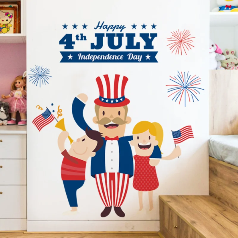 

25*35cm Cute Independence Day Family Sticker DIY Window Glass Wall Stickers Bedroom Decoration Stickers Self-adhesive Wallpaper