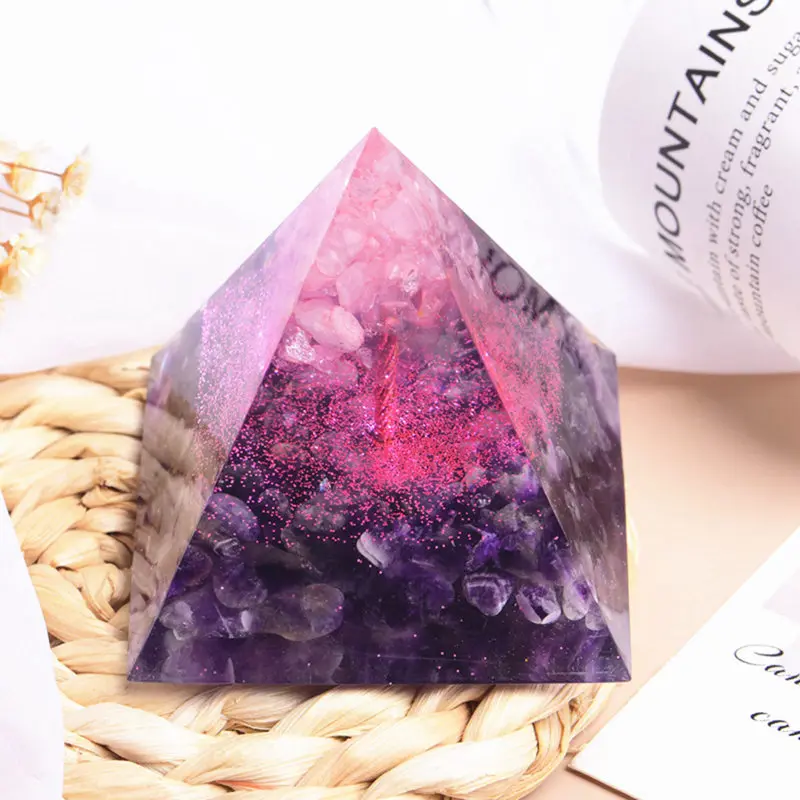 Top Natural Rose Quartz Crystal Tree of Life Orgonite Pyramid Healing Chakra Energy Orgone Tower Amethyst Stone Craft Home Decor 3