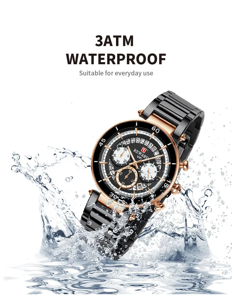 REWARD Top Brand Luxury Watch 2-pack Chronograph Clock Waterproof For Men Women Stainless Steel Sports Quartz Wristwatches