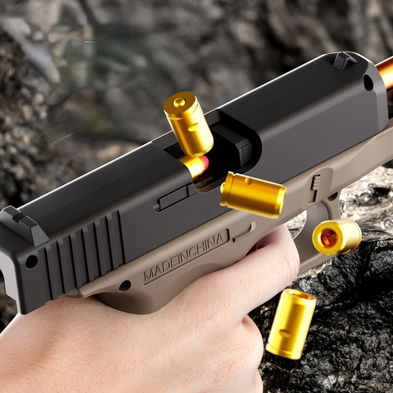 Continuous Firing Black Pistol Mini G26 Soft Bullet Shell Throwing Toy Gun Outdoor Sports CS Games Blaster for Kids