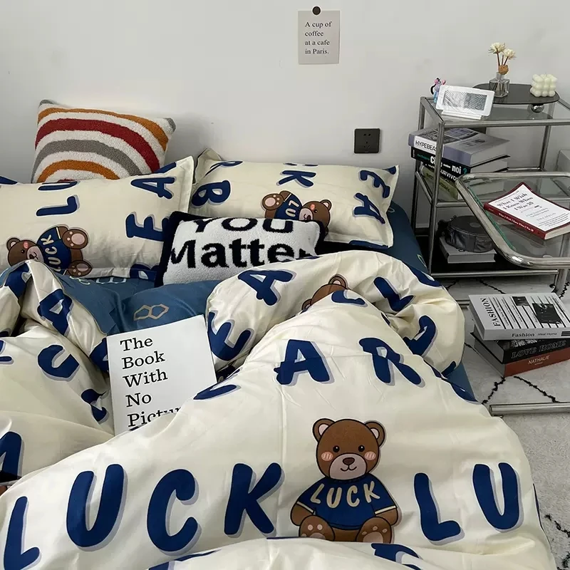 

Комплект постельного белья Luck Bear, мягкая простыня из полиэстера, пододеяльник, наволочка, домашний текстиль, размеры Queen/King