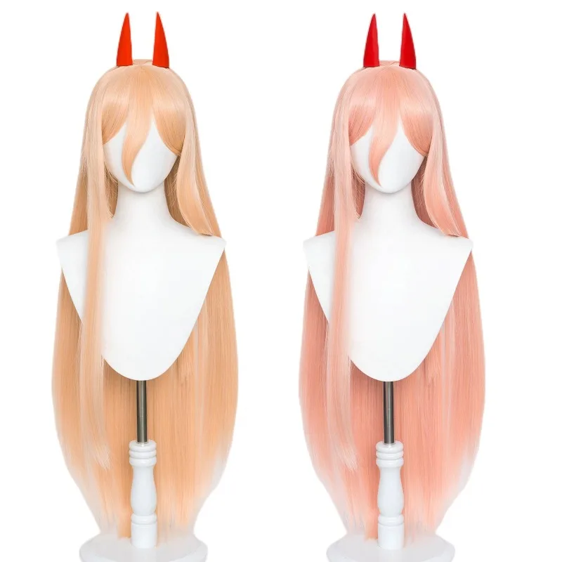 

Парик для косплея макима из аниме «бензопила», термостойкий синтетический, длинный, оранжевый, розовый, для ролевых игр, с колпачком и Рогами