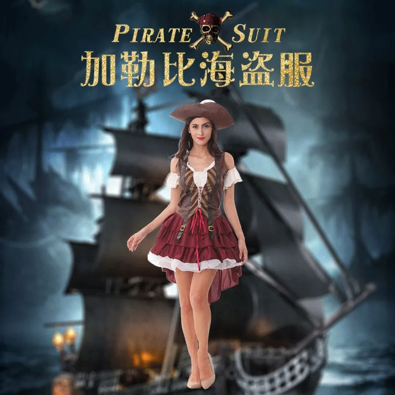 1pc Women Sexy Vintage Medieval Pirate Costume Cosplay Dress Party Fancy Dress Clothing for Female Adult Carnival Costumes
