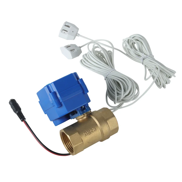 DN15 (1/2") DN20(3/4") DN25 (1") Water Valve Water Leakage Protection System with 2pcs 6m Water leak sensing cable 2
