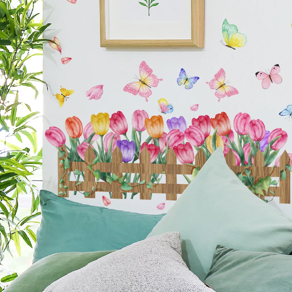 30*90cm Fence Plant Flower Butterfly Wall Stickers Background Wall Living Room Room Decorative Wall Stickers Wallpaper Ms3023