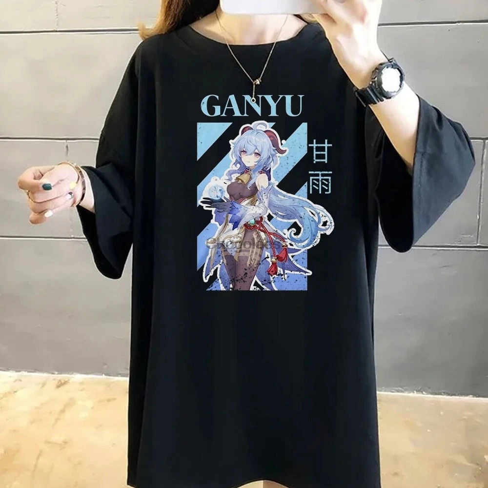 Винтажная потертая футболка Ganyu с персонажами Kawai Genshin Impact Game 120 унисекс |