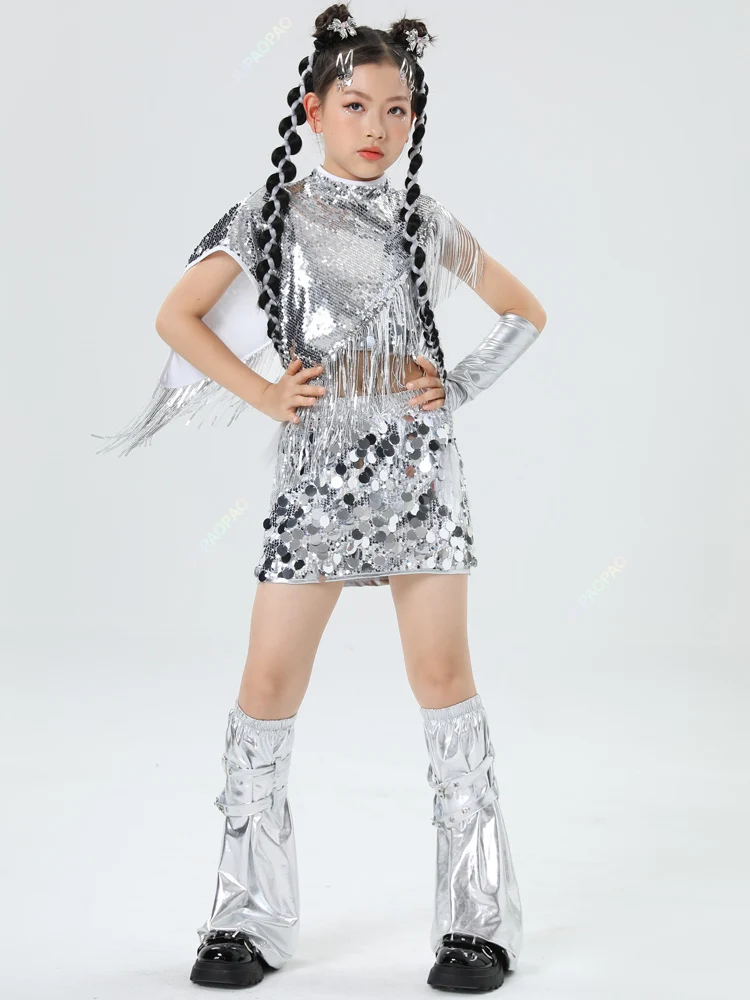 Children's Jazz Dance Performance Costume Silver Sequin Dance