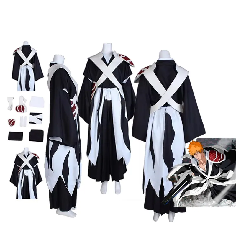 

Kurosaki Ichigo Cosplay Anime BLEACH Costume Adult Men Fantasy Kimono Uniform Pants Belt Outfits Halloween Carnival Party Suit