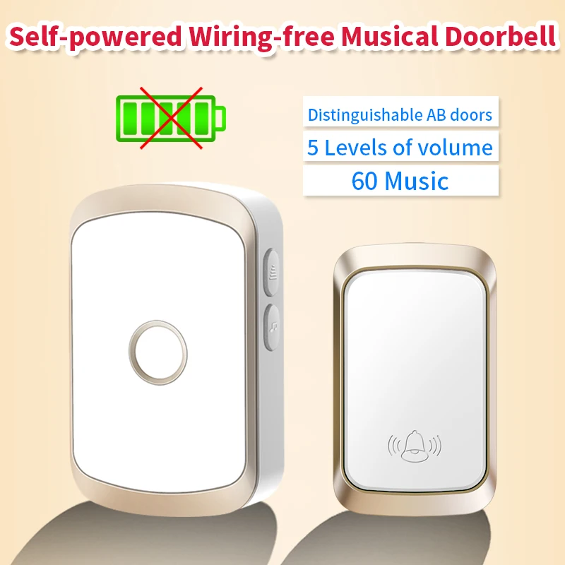 CACAZI Wireless Doorbell Sets for Home Intelligent Waterproof 150M Remote 60 Chime 110DB  EU UK US Plug Smart Door Bell Battery