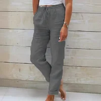 Women Summer Autumn Breathable Cotton Linen Trendy Pants Elastic Waist  Straight Leg Solid Color Female Casual Baggy Trousers - Image 4