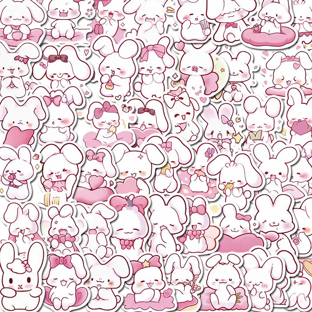 10/50PCS Pink Rabbit Cartoon Kawaii Stickers Pack DIY Skateboard Motorcycle Suitcase Stationery Decals Decor Phone Laptop Toys