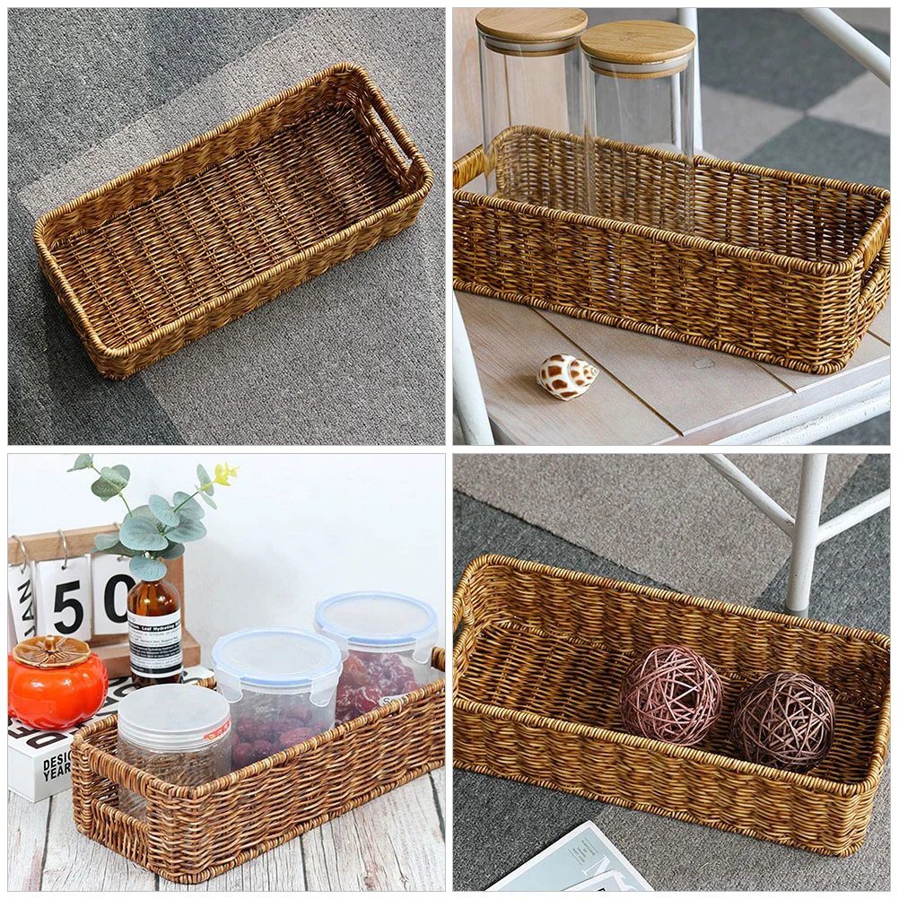 Woven Storage Basket Wicker Baskets Drawers Large Food Container Toys Sundries Bin Desk and Organizers Finishing Magazine 3
