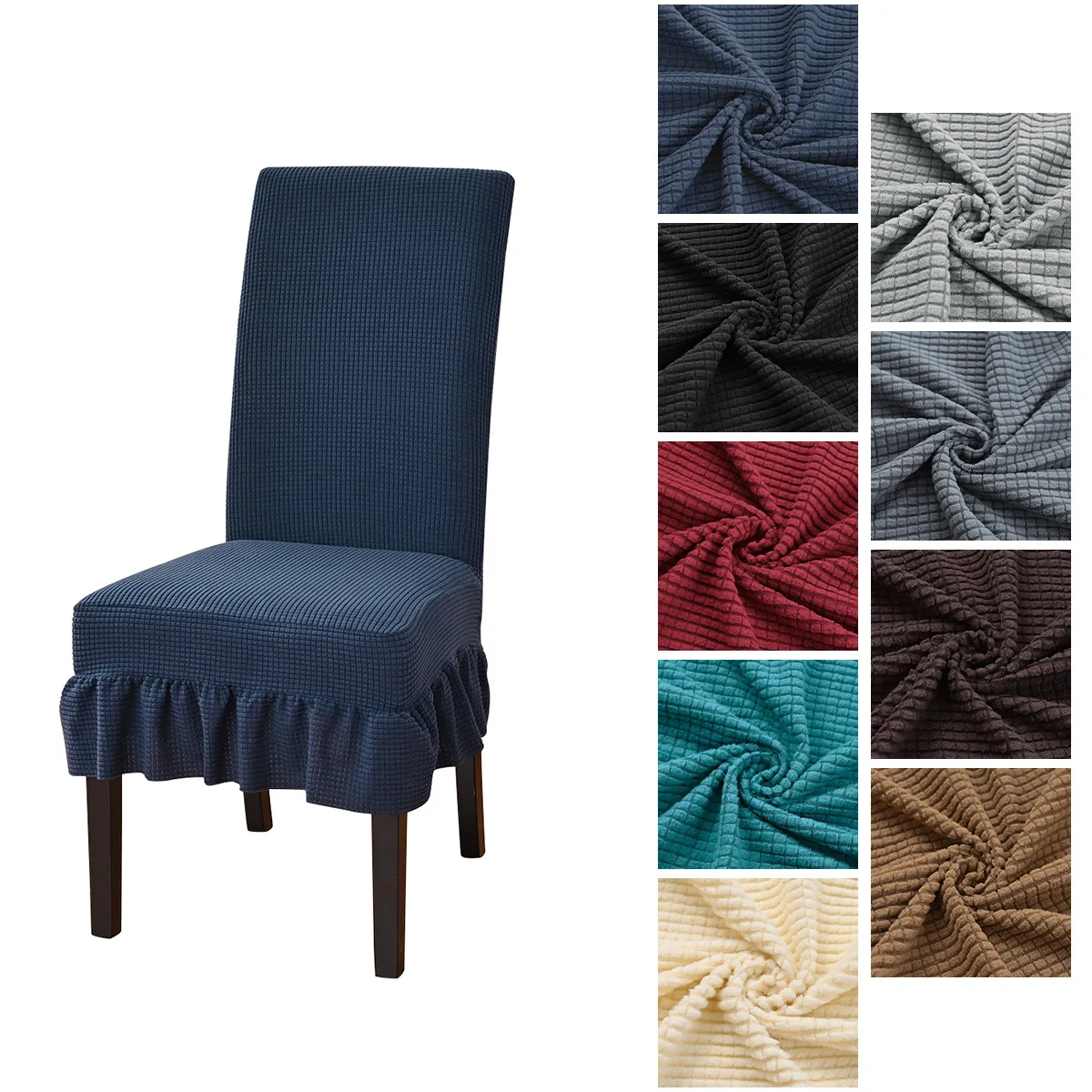 

Solid Color Chair Cover Universal Anti-dirty Armless Stool Cover Elastic Skirt Chair Case for Dining Room Wedding Hotel
