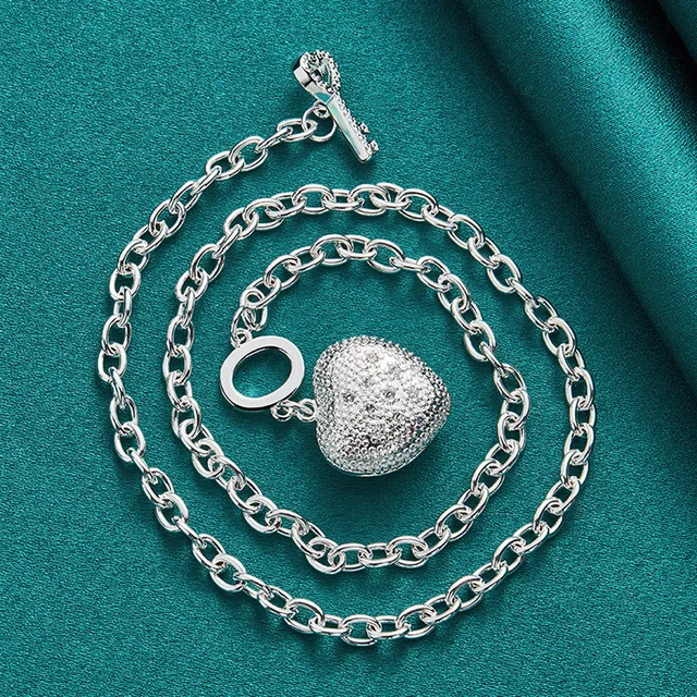 Sterling Silver Puffed Heart Locket Bracelet with Keys 