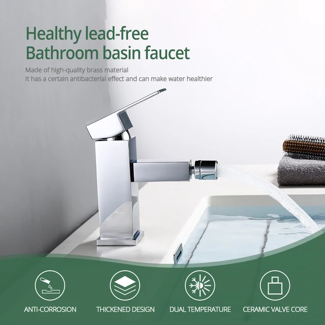 ก๊อกน้ำอ่างล้างหน้าห้องน้ำโครเมียม/ดำ/ทองขัดเงา หมุนได้ 360 องศา ก๊อกน้ำผสมแบบฝังฝาปิดทรงสี่เหลี่ยม ด้ามจับเดี่ยว รูเดียว น้ำร้อนน้ำเย็น 3