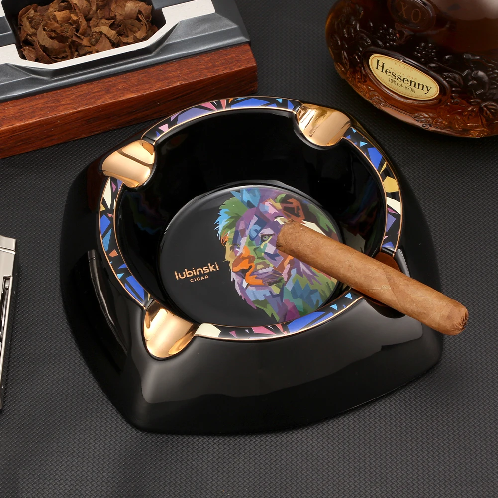 

LUBINSKI Ceramic Cigar Ash Tray Home Large Diameter 4 Slot Ashtray For Cigars Holder Portable Ashtrays Indoor