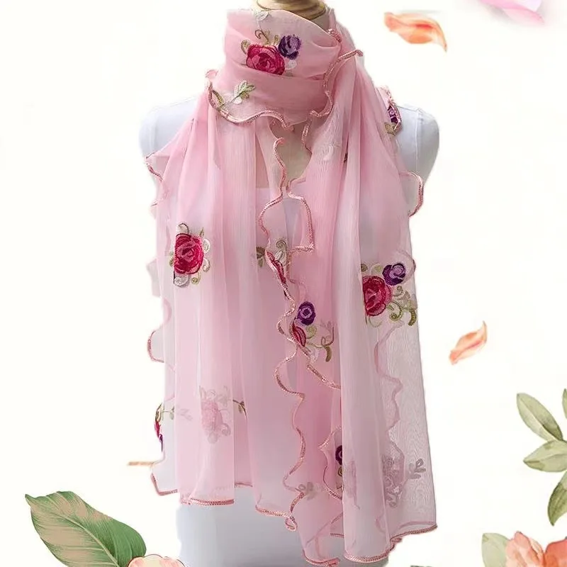 Spitzenschal für Damen, leicht, Hijab, elegant, 2024, bedruckt, Seide, Blumenmuster, Schal, Wickel, Stirnband, Griff, Haarschmuck, Bandana