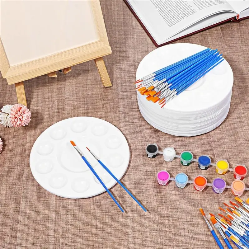 HLZS-150 Pcs 페인팅 브러쉬 팔레트 세트, 10개의 웰이 있는 50개의 페인팅 팔레트, 100개의 작은 페인트 브러쉬, 아크릴 DIY용