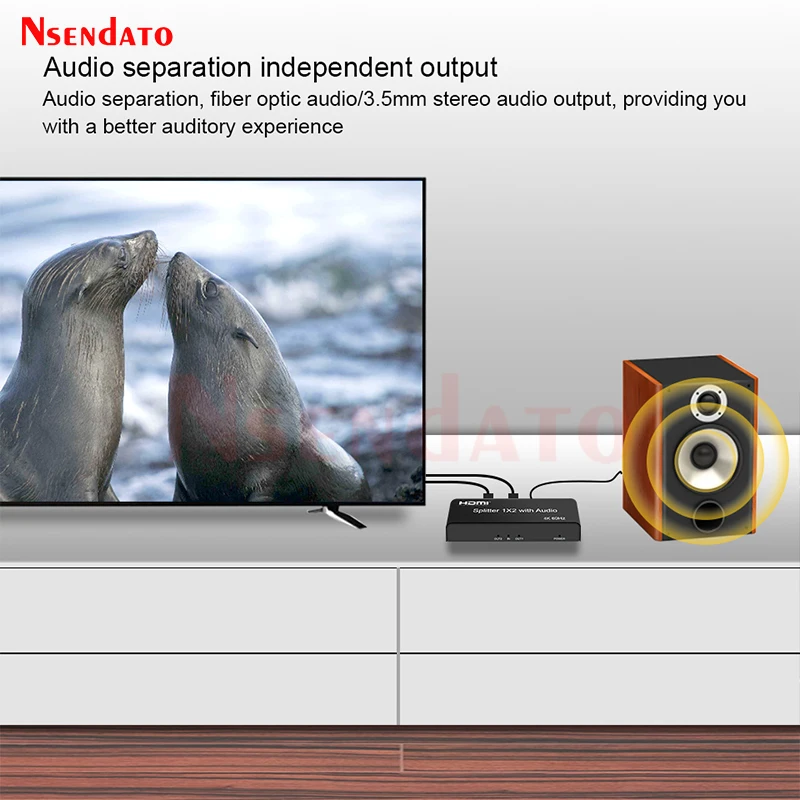 4K 60hz HDMI Splitter 1x2 with Optical R/L Audio Video Converter 1 In 2 Out HDMI Splitter For PC To TV Display amplifier DVD STB