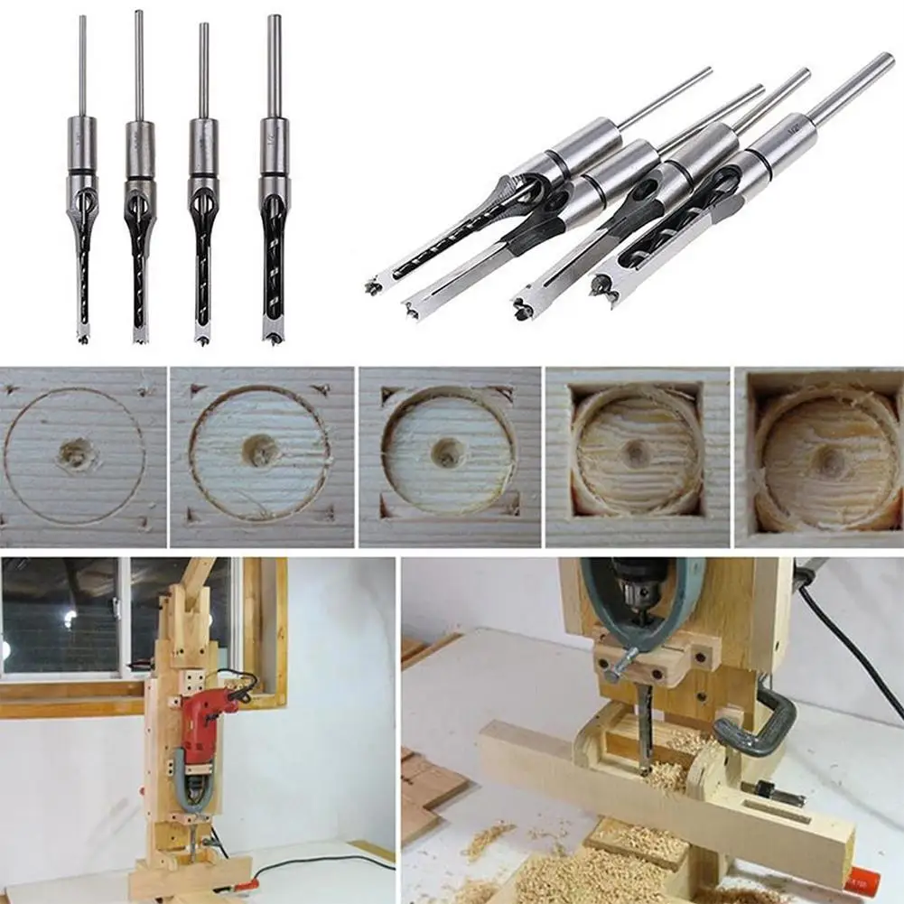 

4pcs Square Hole Saw Flush Chisel Drill Bits Set Square Hole Woodworking Drill Bit Tool Kit Set For Household Furniture Decor
